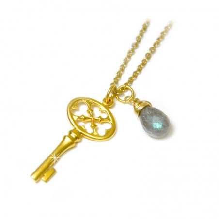Halskette Schlüssel Labradorit vergoldet Ting