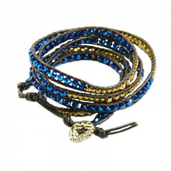 Wickelarmband Armband Leder Halbedelsteine Blau Gold Nakamol