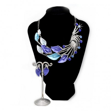 Set Halskette Ohrringe Blätter Silber Blau Violett DreamFactorJ