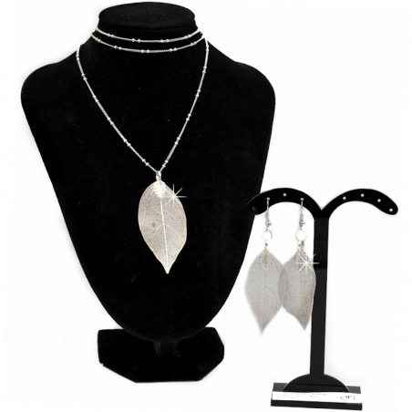 Set Silber Halskette mit Ohrringen Blätter DreamFactorJ